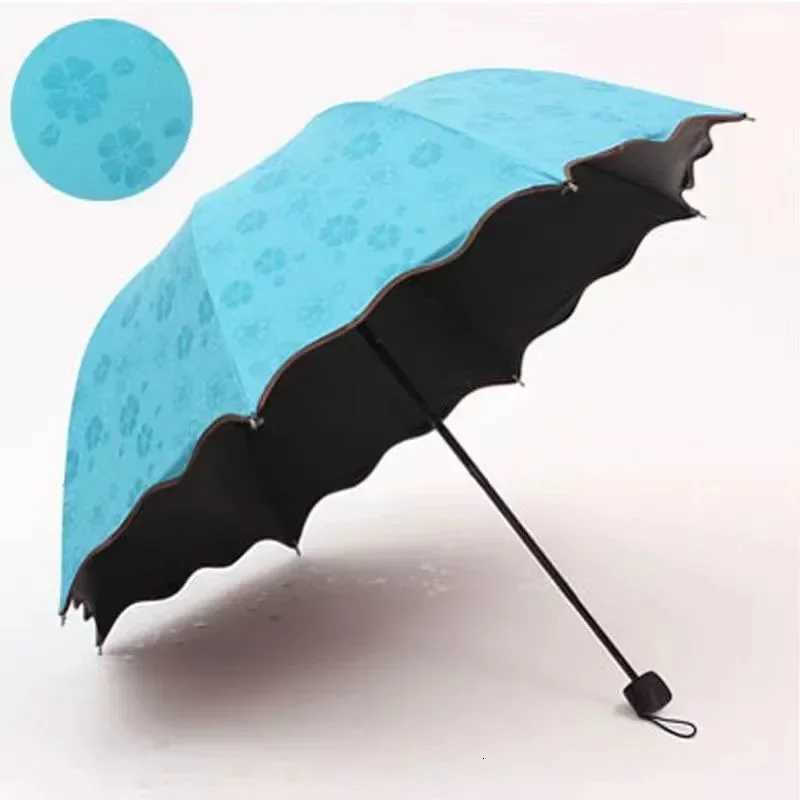 1-2PCS Portable Creative Water Flowering Umbrella Manual Black Coating UV Protection Sun Rain Dual Use Folding Parasol R250724