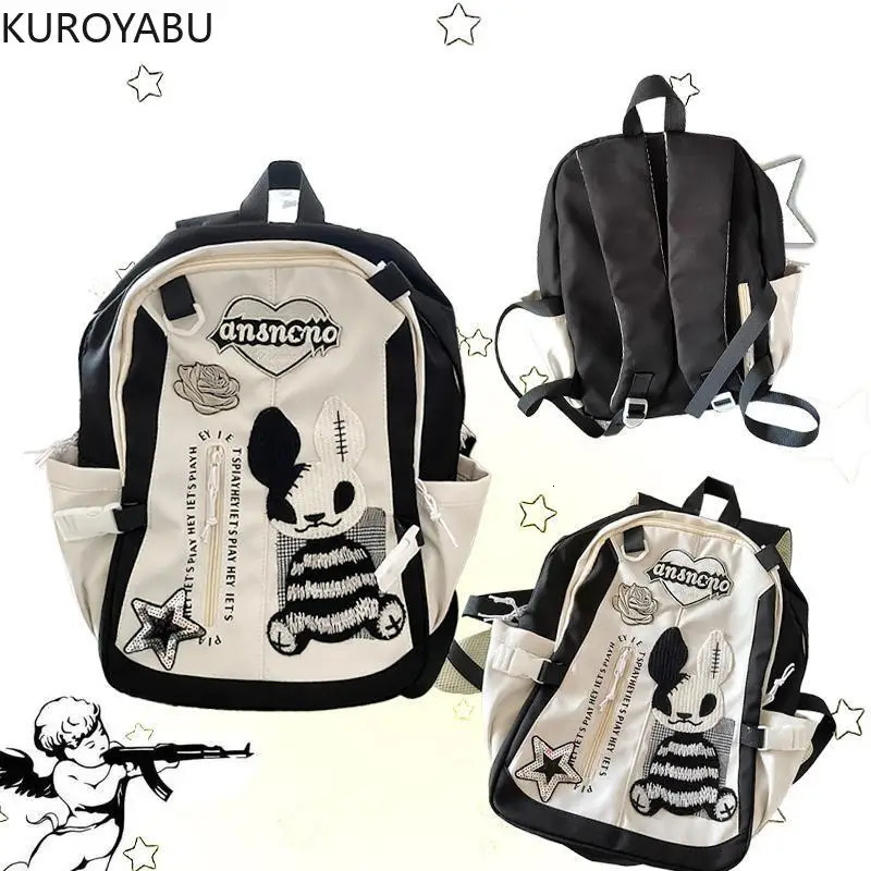 Backpack Women Gothic Embroidery Rabbit Back School Anime Backpacks for Ladies Versatile Casual High Street Y2k Bags 250723