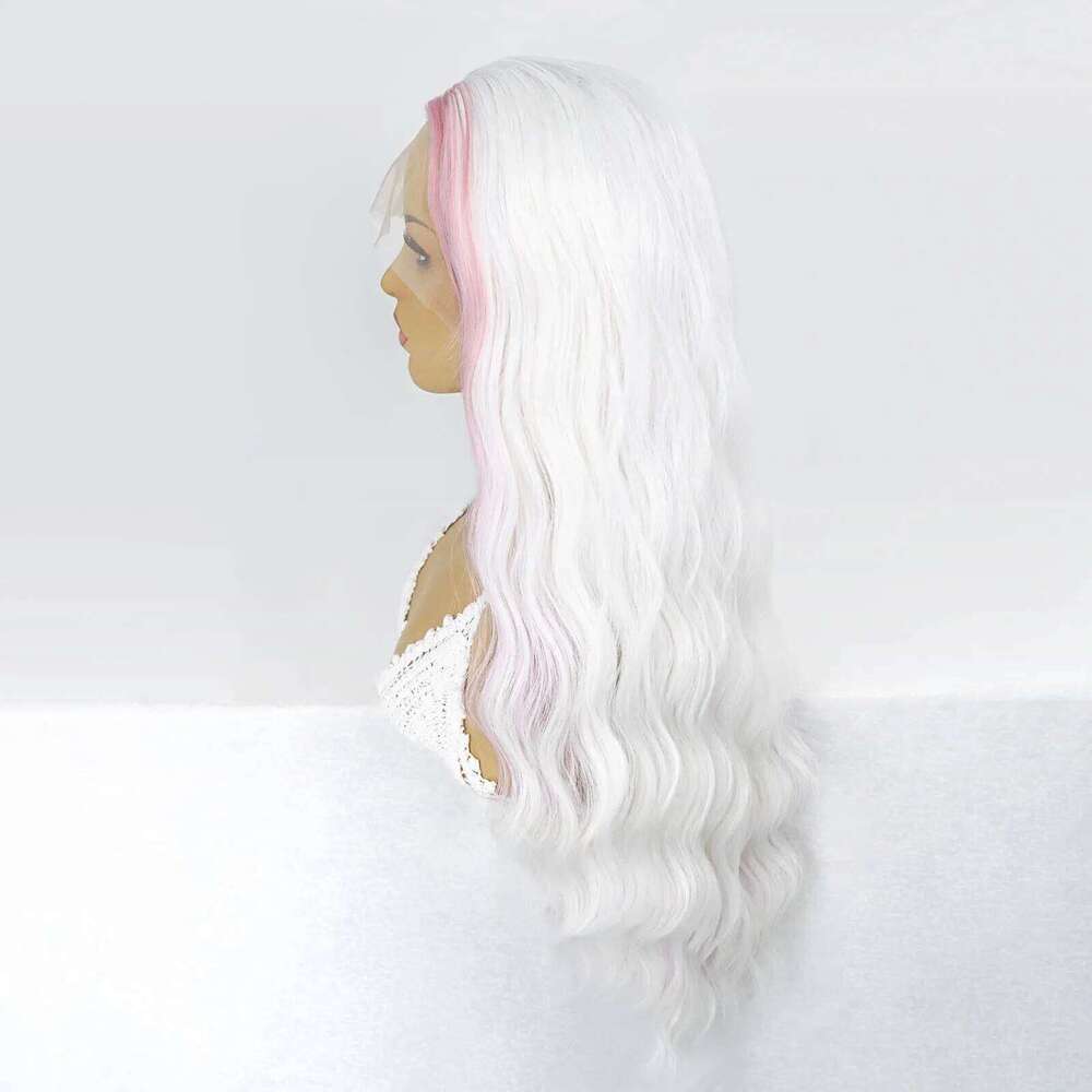 White Pink Synthetic Front Wigs Water Wave Colored Cosplay for Women Highlight Curly Heat Resistant Lace Frontal Wig