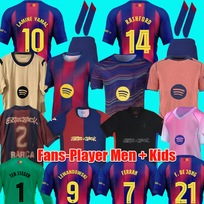 25 26 LAMINE YAMAL LEWANDOWSKI soccer jerseys men kids black football shirts kit 2025 Camiseta sets barcalona Travis pink goalkeeper 95 97 away Retro RASHFORD