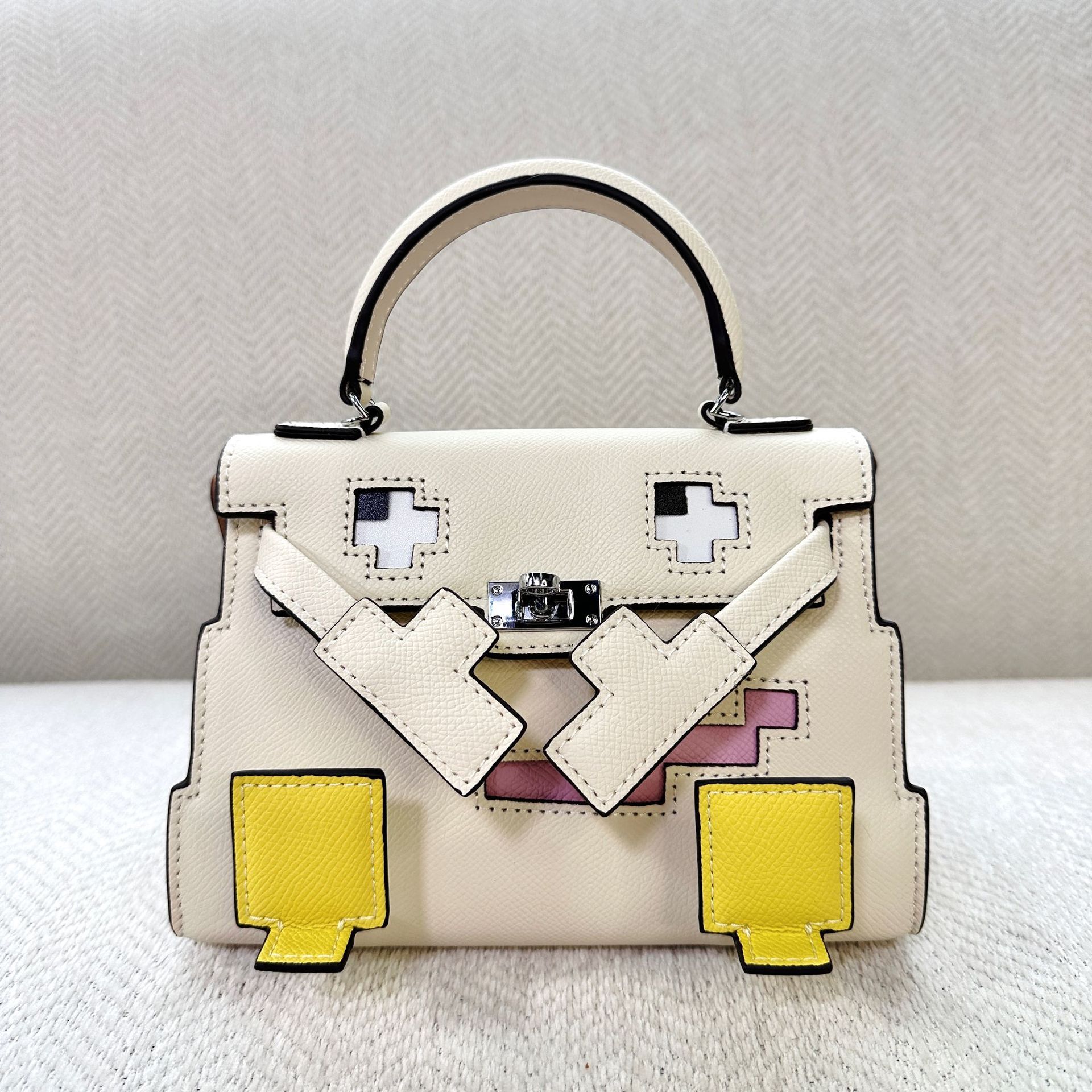 2025 New Genuine Leather Mosaic Doll Little Monster Bag Fashionable Cute Single Shoulder Crossbody Handbag For Women