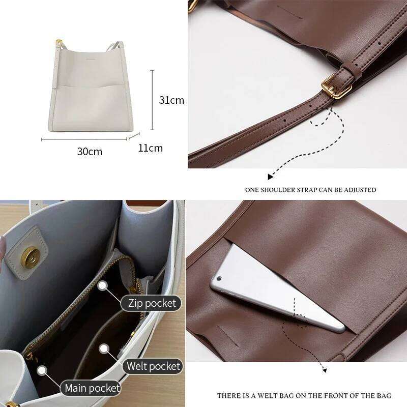 Women's Cow Leather Shoulder Lady Soft Cowhide Design Tote Casual Bucket Handbags Female High Quality Fashion Bags