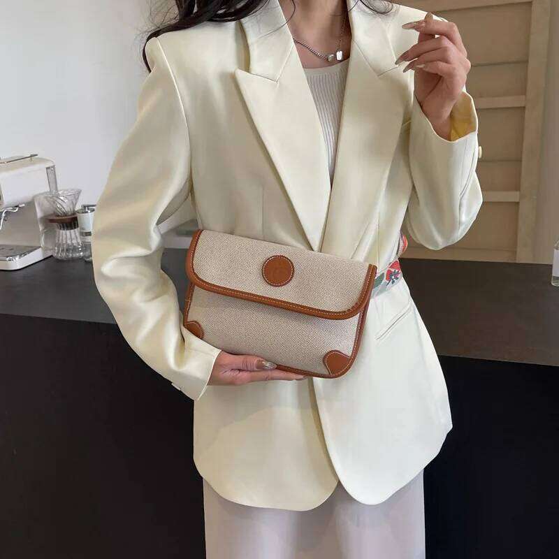 Fashion Canvas Women's Versatile New Trend Contrasting Color Small Square High-End Single Shoulder Messenger Bag