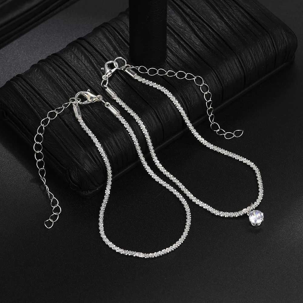 Shiny Silver Color Fashion Zircon Pendant Anklets for Women Girls Two Layers Chain Multi-Layer Beach Foot Jewelry Crystal Gift S250723