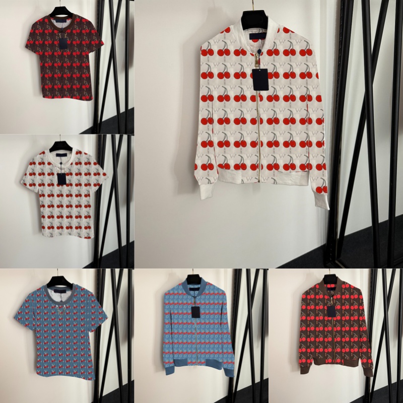 Cherry Pattern Vintage Women Jacket Outerwear Autumn Winter Thick Warm Coat Long Sleeve Zipper Slim Designer Jackets