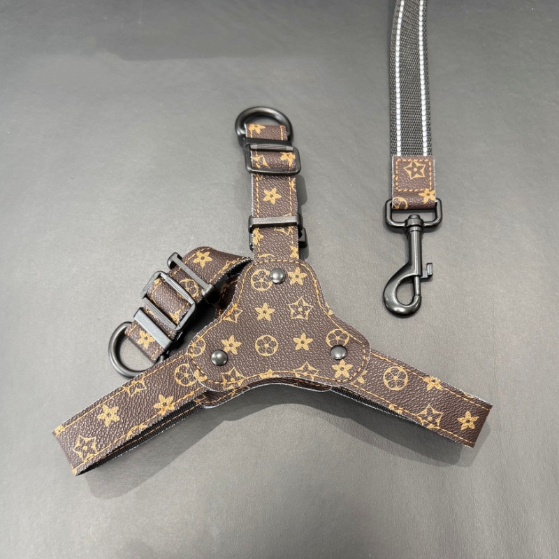 Classic Print Y-Shape Pet Dog Harness and Leash Fashionably Functional Gear for Trendsetting Dogs Everywhere Luxury PU Leather Dog Harness for Small M