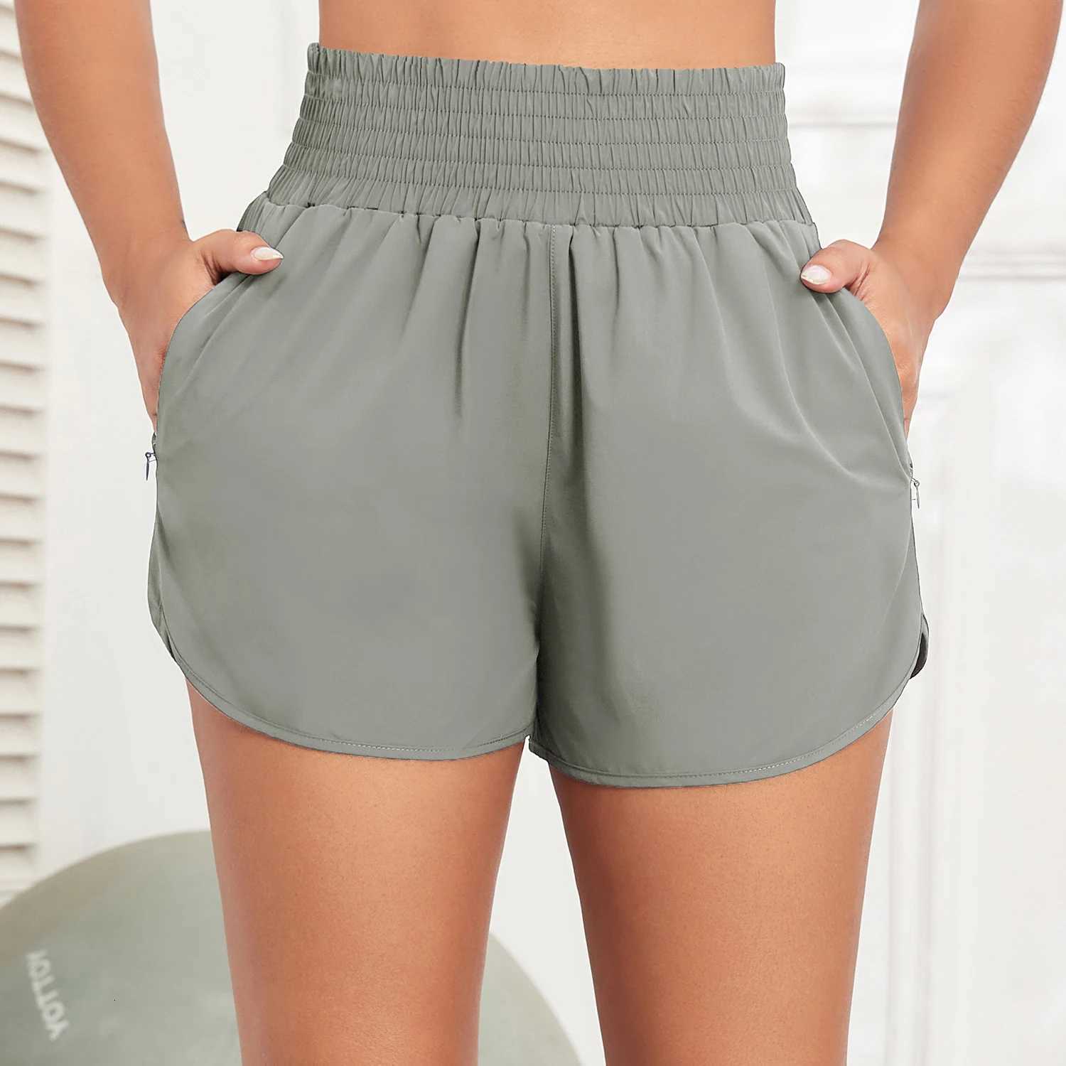 Chrleisure Womens Running Shorts With Zipper Pockets Quick-Dry Gym Shorts With Liner Elastic Waist Band Athletic Shorts XJ250724