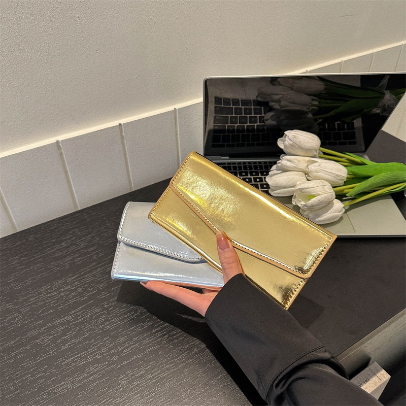 Free Shipping Designer Bag New Korean Style Long Women's Wallet Card Clip Student Wallet Fashionable And Elegant Solid Color Glossy Handbag