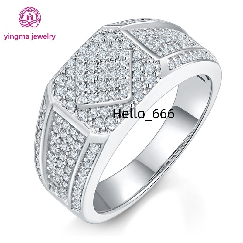 Luxury 925 Sterling Silver Hip Hop Exquisite Moissanite Diamond Ring Iced White D VVS1 Brilliant Cut for Men