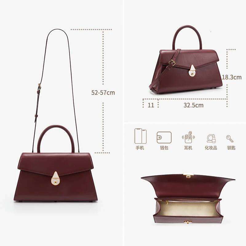 Genuine Leather Women's 2025 New Model Large Capacity Handheld Crossbody Bag Fashionable Versatile For Autumn And Winter