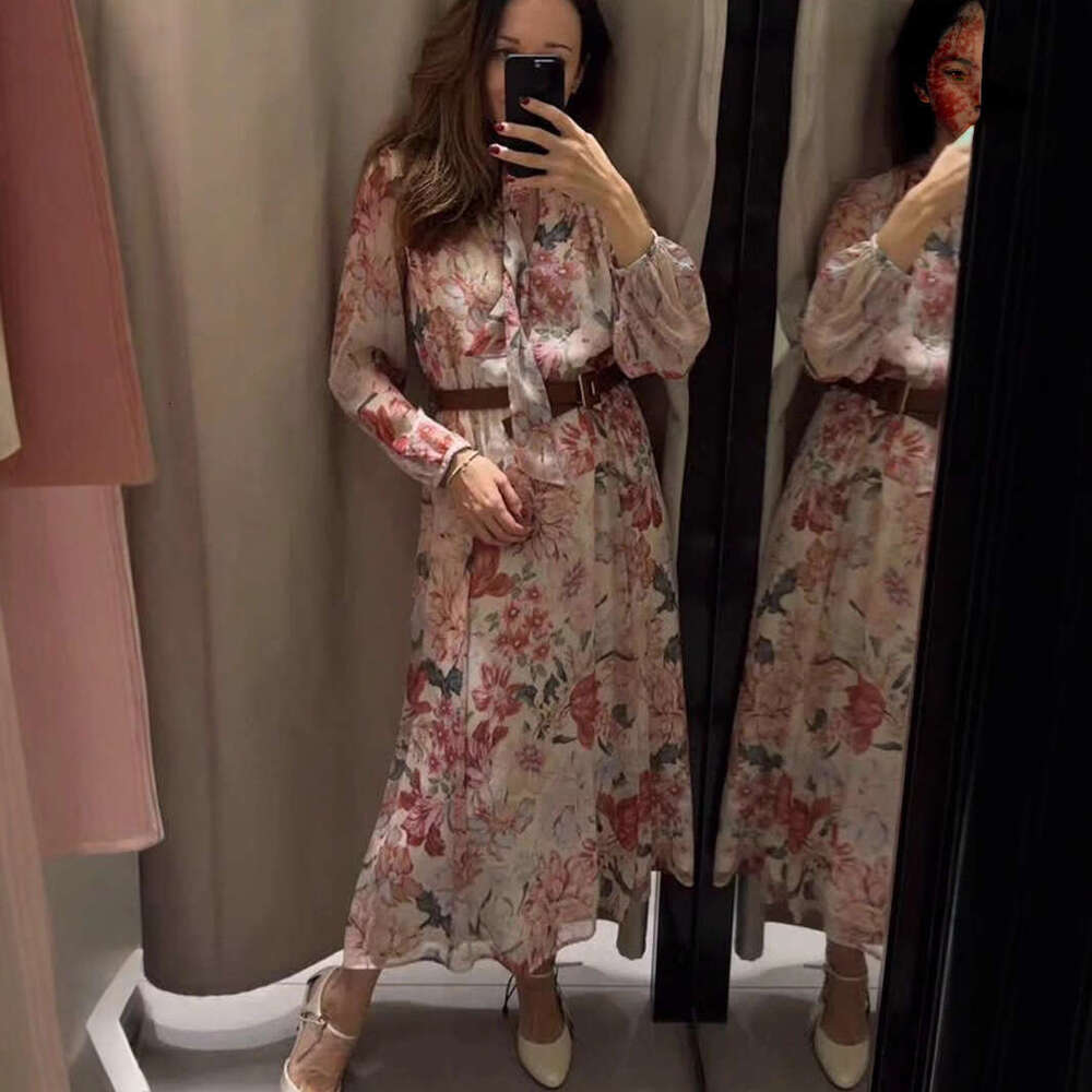 TRAFZA Women's Fashionable Pink Printed Irregular Cake Dress B5