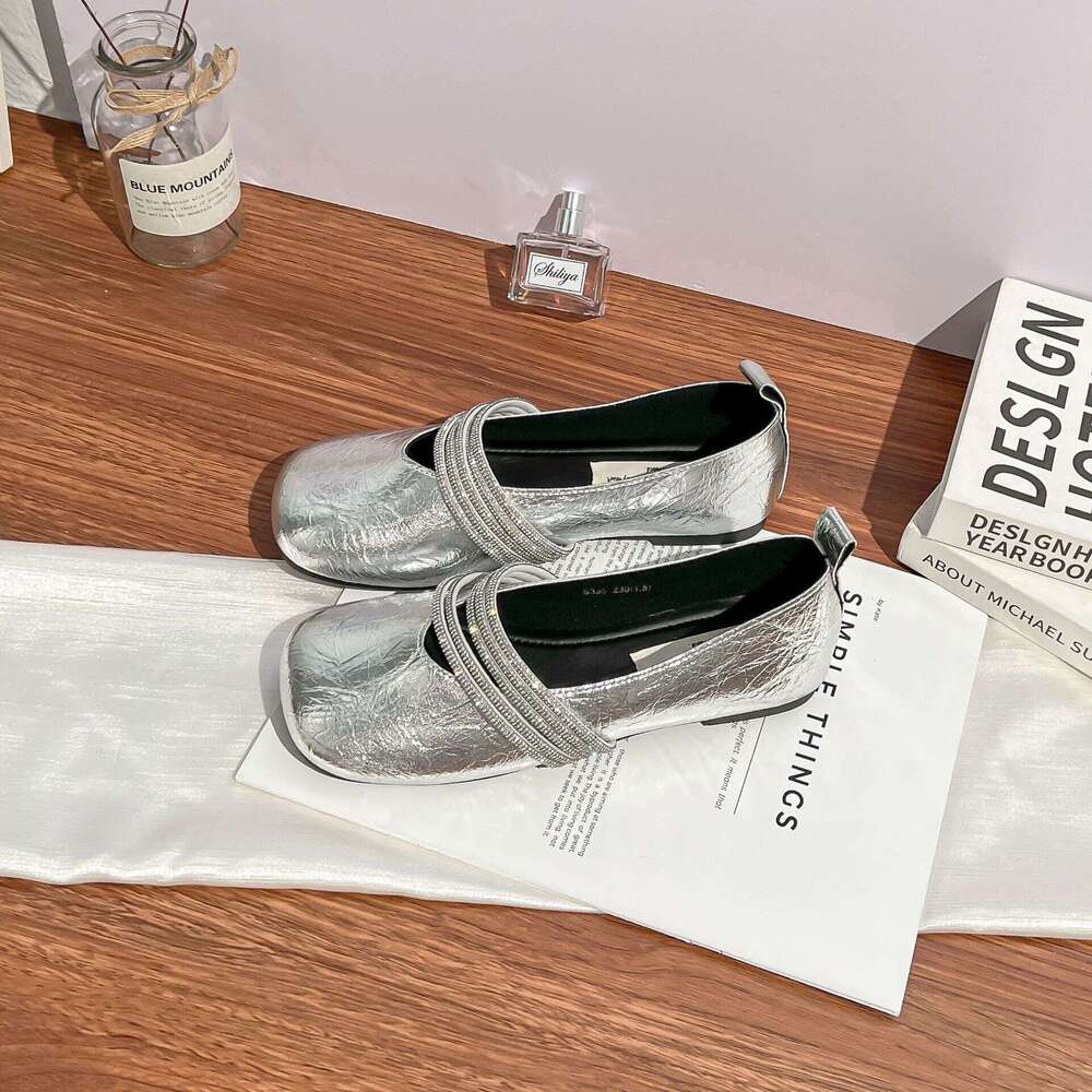Silver Flat for Women, Versatile and Elegant, High-End Mary Jane to Pair with Dresses, Fairy Style Casual Women's Shoes