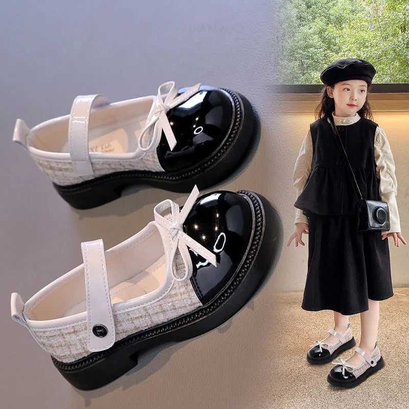 Spring Autumn Childrens Leather Shoes With Bowknot Versatile Girls Fashion Mary Jane Shoes Causal Patchwork Kids Princess Shoes XJ250724