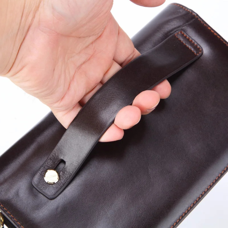 Mens Long Handbag Business Vintage Cow Leather Man Wallet Long Wallet For Man Oil Wax Double Zipper Bag Male Purse 250723