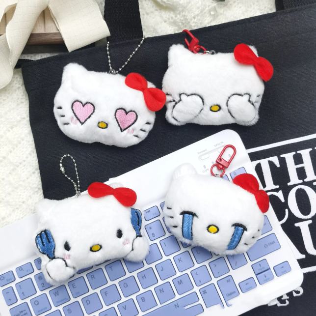 Cartoon Squeaky Kitty Plush Toy Hanging Decoration Cute Rice-eating Cat Crying Cat Expression Doll Hanging Decoration
