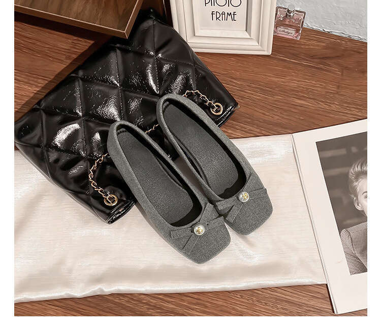 Grape Shallow Mouth Single for Women Fashion Bow Comfortable Soft Sole Mom Versatile Artistic Style Plain Women's Shoes