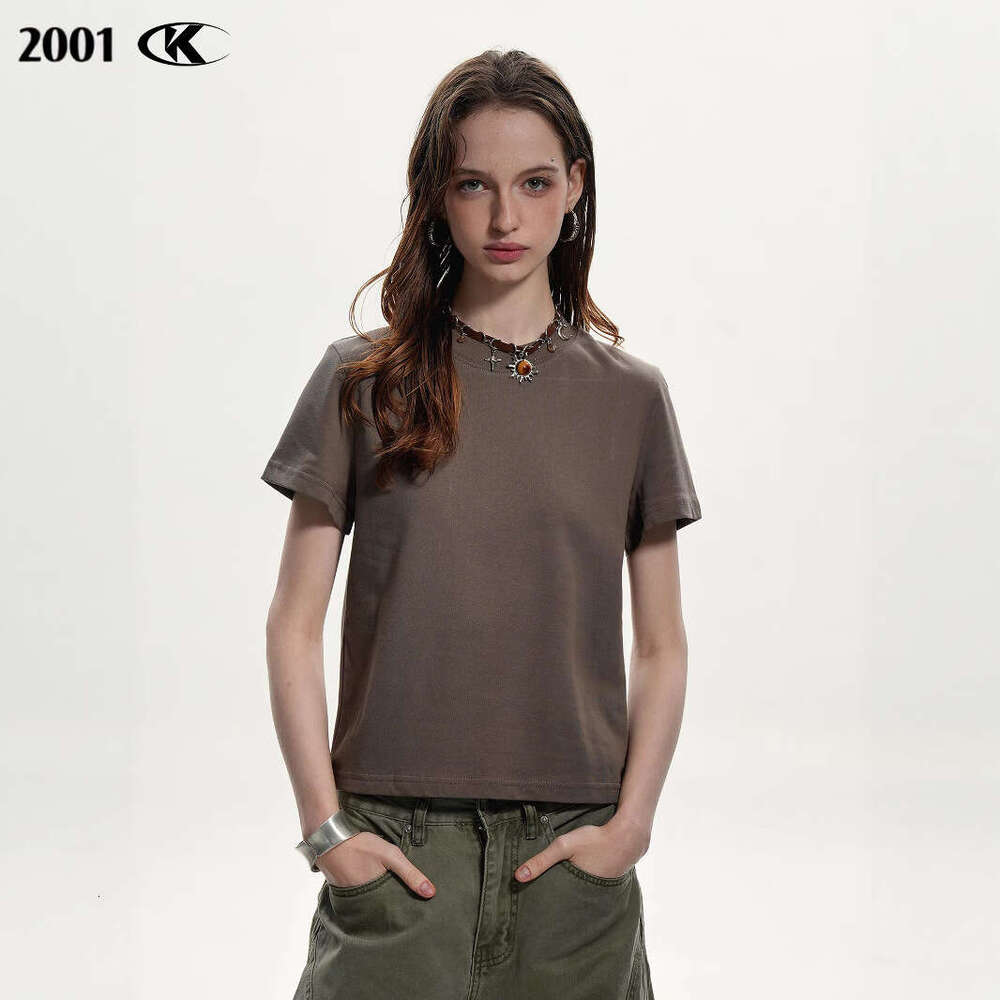 11Kn Pure Cotton Casual Cool Antibacterial Basic Slim Fit High-End Breathable Round Neck Short Sleeve Regular Shoulder T-Shirt For Women
