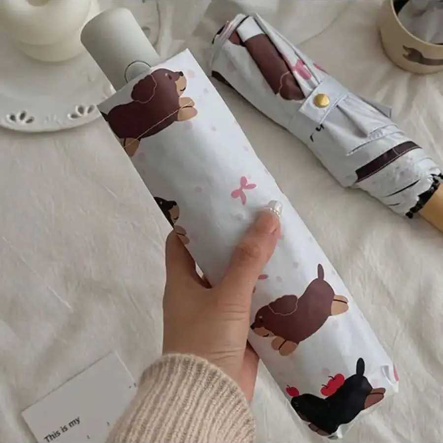 3 rib cartoon dog umbrella fully automatic lightweight cat sunscreen umbrella UV resistant waterproof folding sun umbrella R250724