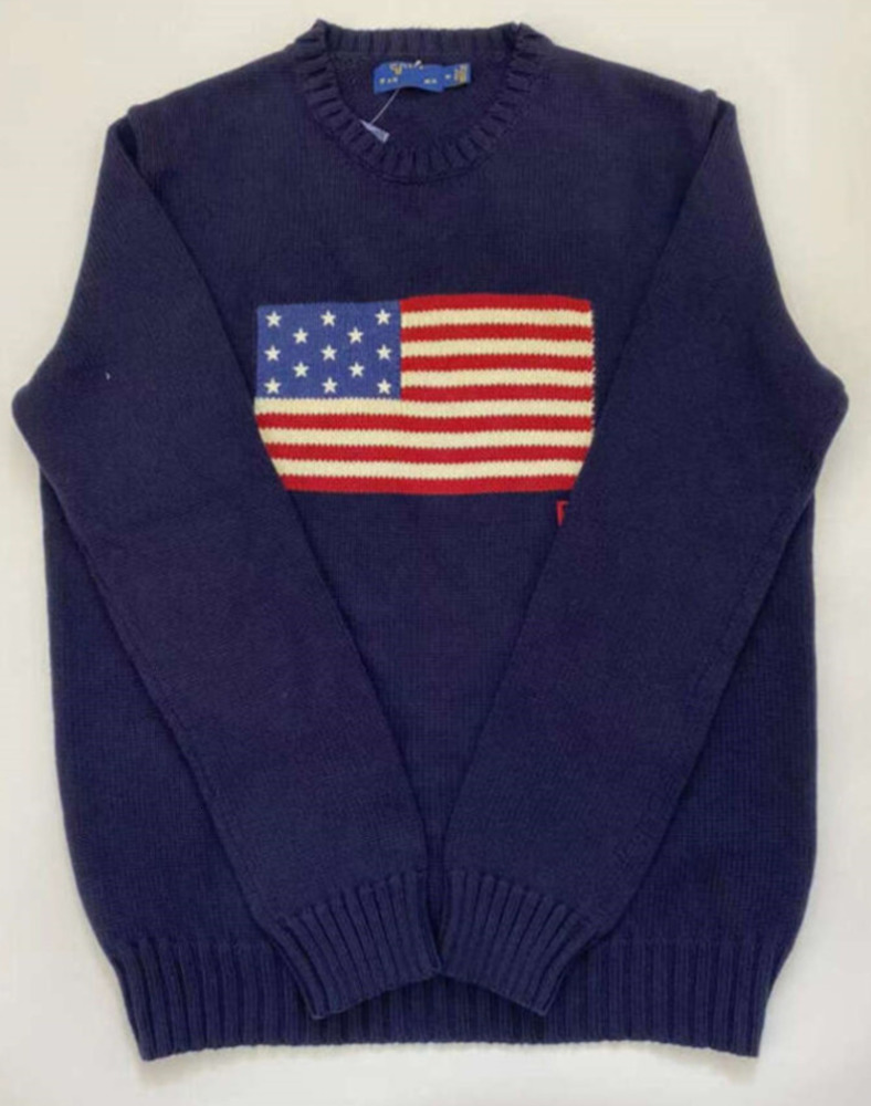 2025 Crew-neck Flag Clothes Mens Navy Blue Knitted Sweater Polo Shirt Round Neck Cotton Loose Retro Fashion Casual High Quality All Kinds Of A sery