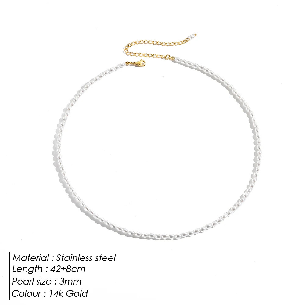 M Pearl Necklaces Oval White Stainless Steel Necklace Womens Collarbone Chain 250704