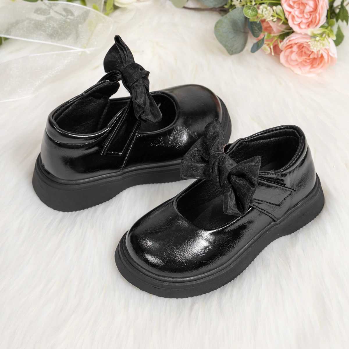 Classic Childrens Leather Shoes Spring and Autumn Bow Metal Buckle Mary Jane Par Shoes Soft Bottom Black Princess Shoes XJ250724