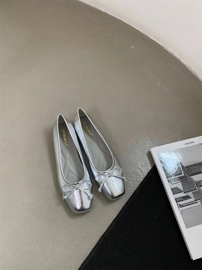 French Style Elegant Square Toe Socialite Bowknot Shallow Mouth High Heels 2025 Spring New Comfortable Flat Versatile Single Shoes ddmythur