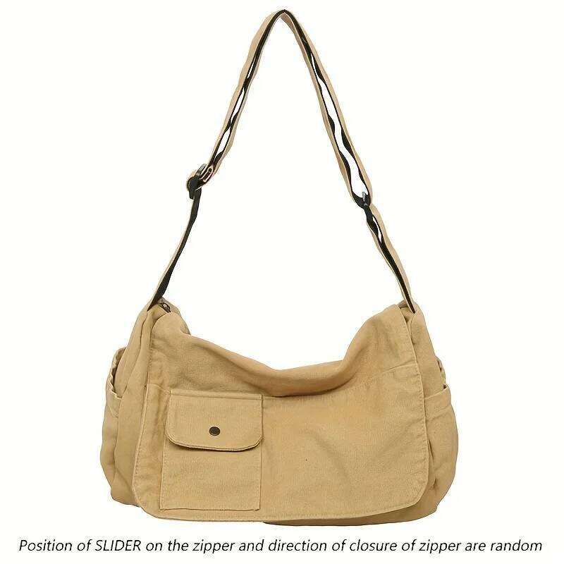 Casual Canvas Messenger Bag Versatile Flip Large Capacity Shoulder Book Bags Student Adjustable Crossbody bags For Men Women