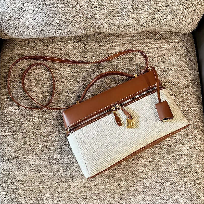 High-End Leather And Canvas LunBagsbox oulder Crossbody for Commuting Women's Large Capaci Single Strap Bag