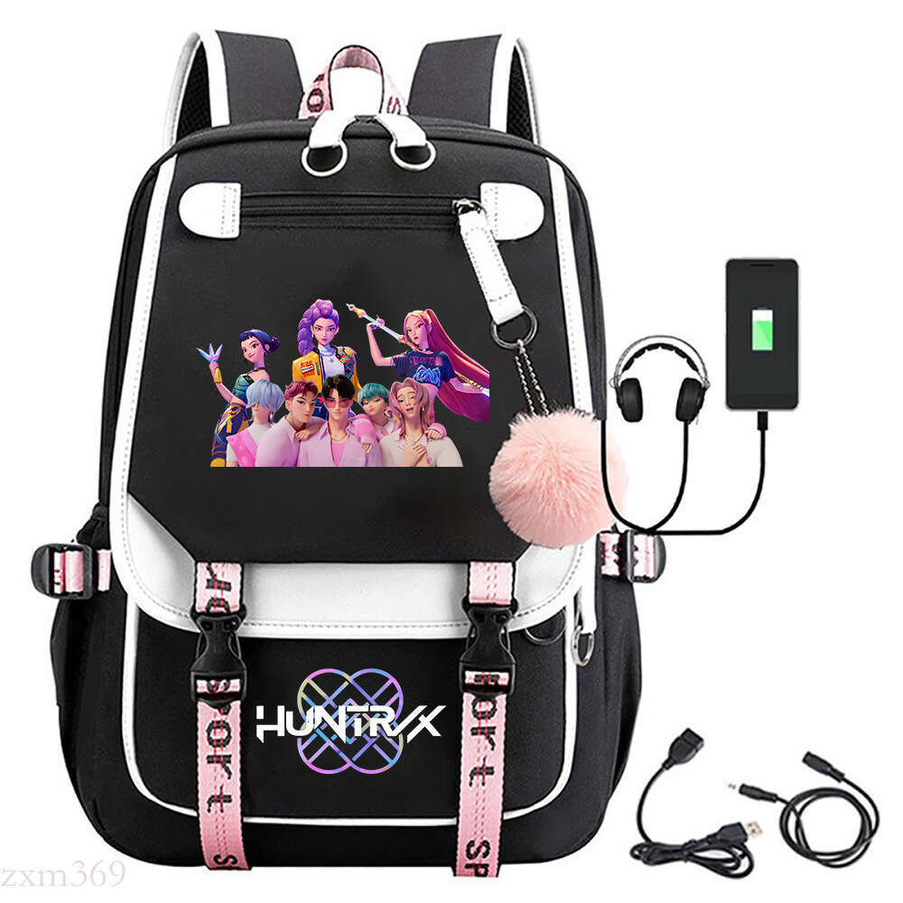 Kpop Demon Slayer Movie Merchandise Printed School Bag Student Campus Backpack with Pom-Pom
