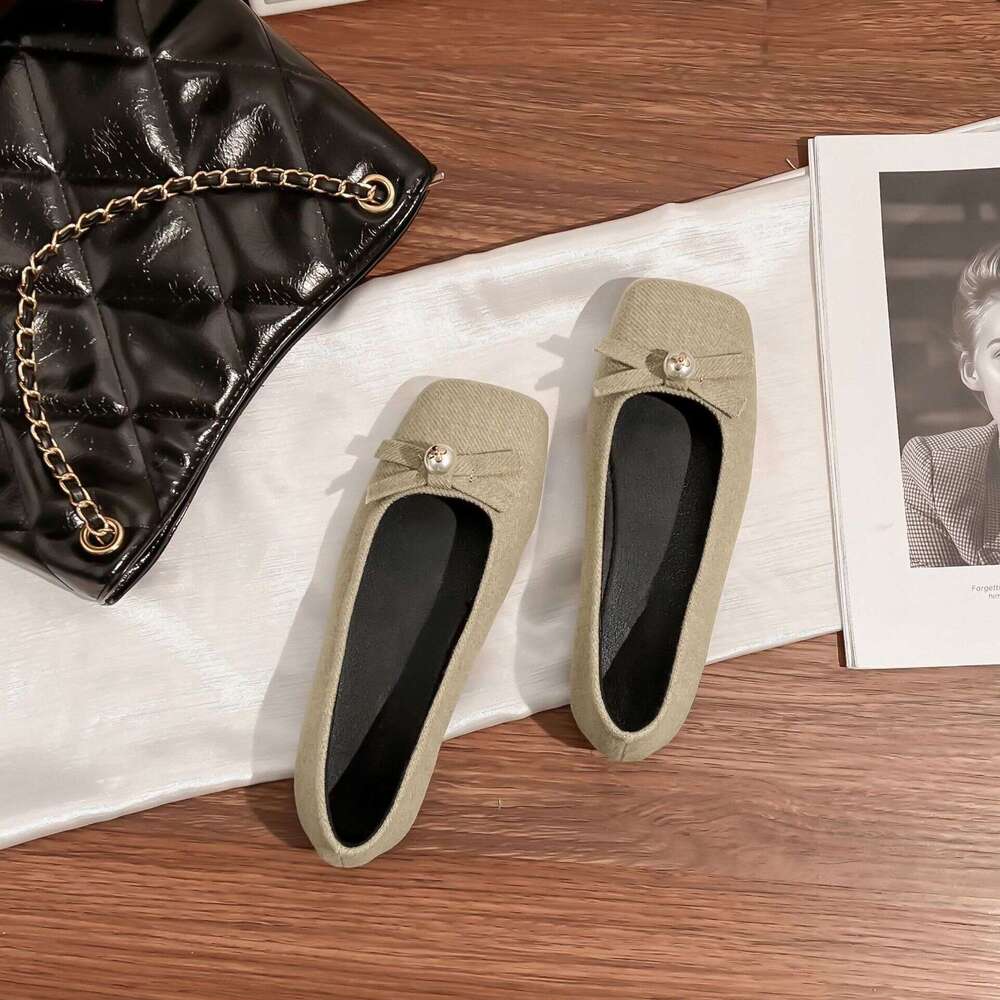 Grape Shallow Mouth Single for Women Fashion Bow Comfortable Soft Sole Mom Versatile Artistic Style Plain Women's Shoes