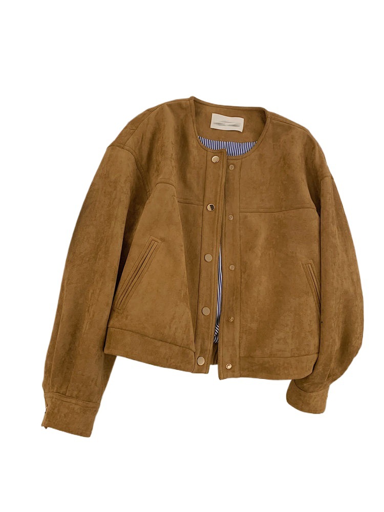 Vintage Suede Women's jacket Loose Short Coat O Neck Casual Jacket For Women autumn outwear korean Woman clothing ddmymarket