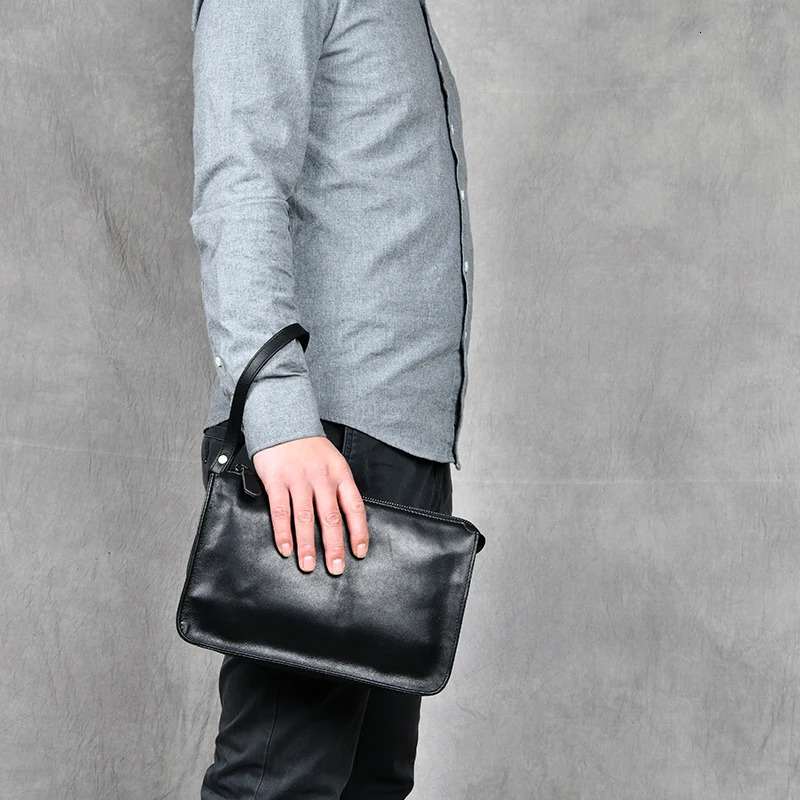 NUPUGOO Business Men Clutch Bag Genuine Leather Black Casual Large Capacity Purses High Quality Wallet Man Bag For 7.9 Inch Ipad 250723