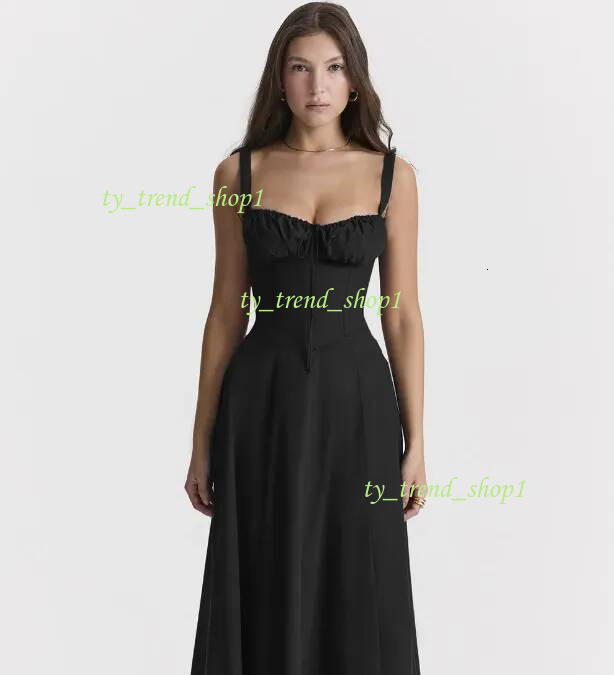 House Of Cb Casual Corset Split Skirt Bow Tie Chest Frill Details Print ral Midi Dresses Back Lace Up Robe Clothing Women's Summer Long Dress 17c