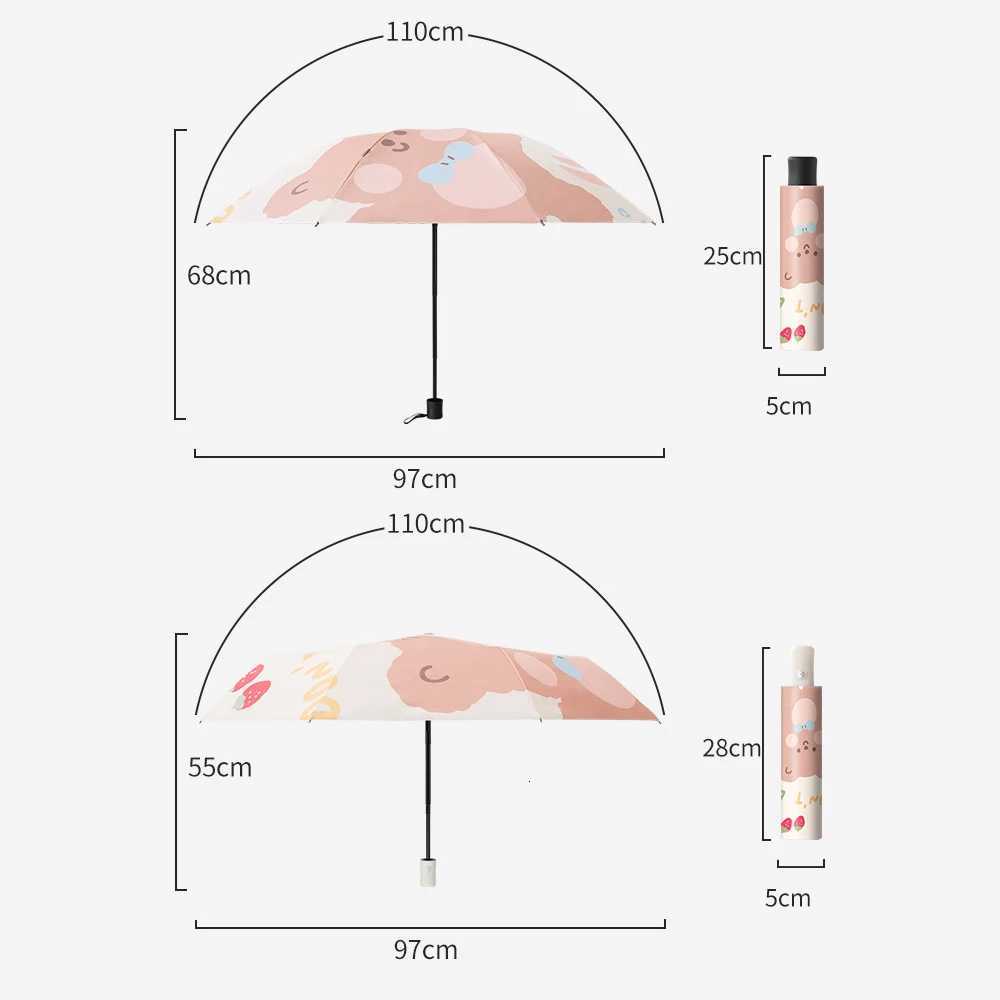 Sunshade Umbrella Folding Umbrella Cartoon Bear Pattern UV Umbrella Wind Resistant UV Blocking Portable Rain Gear for Travel R250724