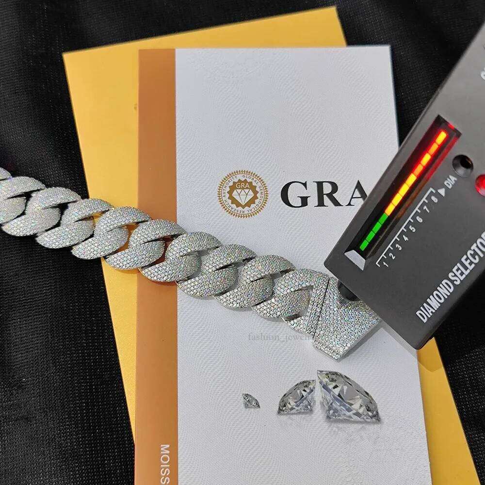 Sterling Sier VVS Moissanite Necklace 22mm Iced Out Cuban Link Chain For Men Latest Design Fine Hiphop Style Jewelry