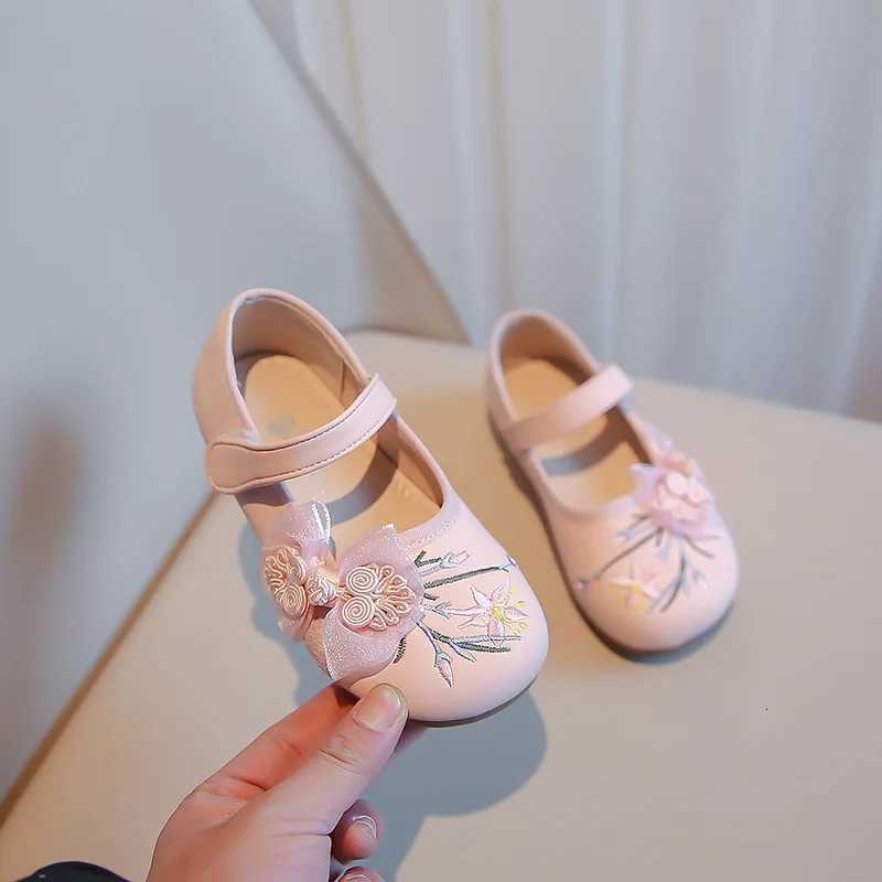 Children Flats Shoes with Mesh Knot Girls Embroidered Leather Shoes for Girls Wedding Kids Elegant Temperament Princess Shoes XJ250724