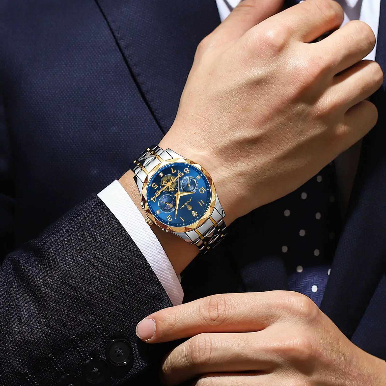 POEDAGAR Luxury Sports Watch Men Stainless Steel Man Quartz Wristwatch Waterproof Luminous Chronograph Mens Watches Clock Reloj W250724