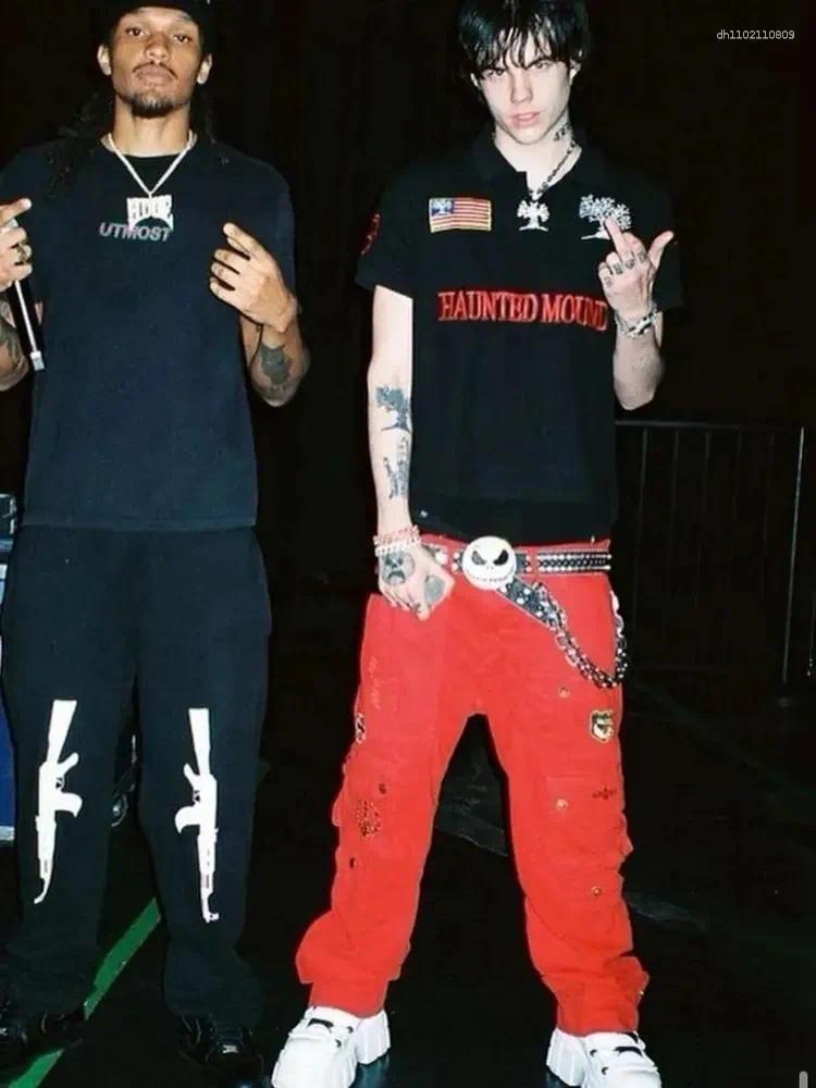 Men's Polos Y2k Haunted Mound Short Sleeve Shirts Collar Retro T-shirt Gothic Pattern Embroider Men Women 2000s Street Clothing