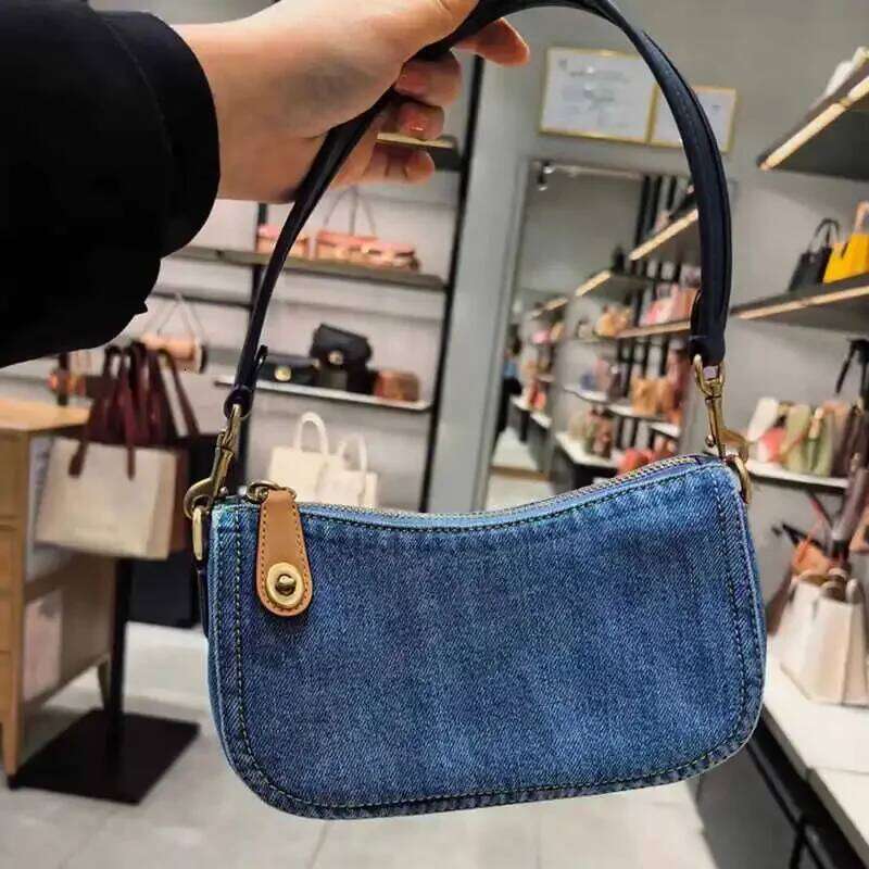Single Shoulder Denim Blue Handbag New Style French Bread High-End Feel Small Mason Jar Bag for Women