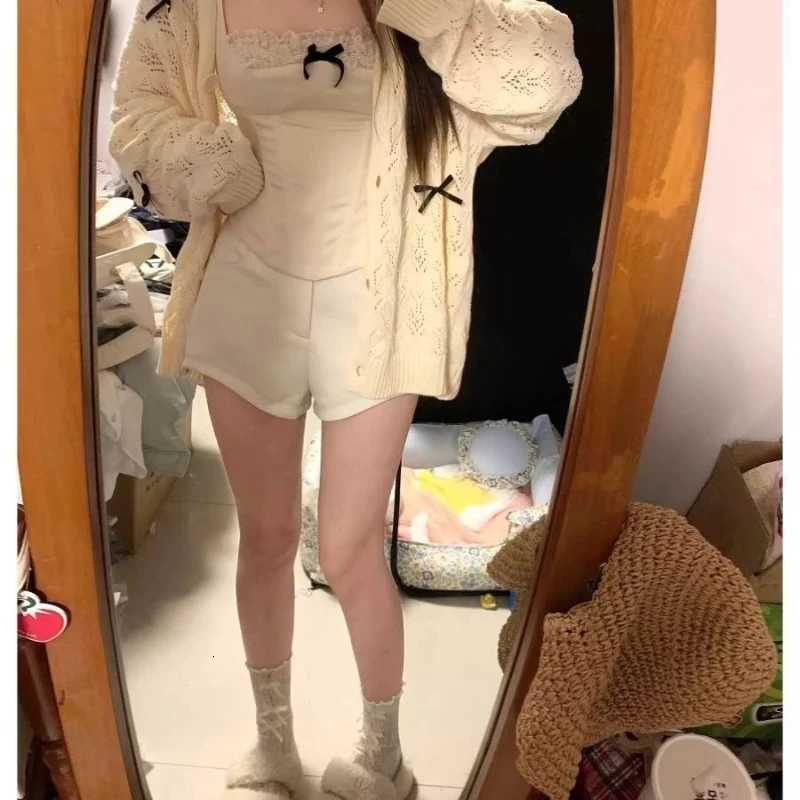 Dptown Coquette Cardigan Sweater Woman Kawaii Bow Hollow Out Knitted Tops Korean Fashion Sweater Preppy Cute Aesthetic Solid X250724