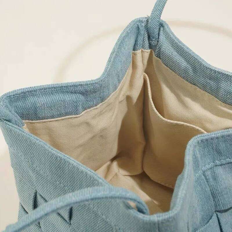 New Women Woven Handbag Simple Stylish Bucket Denim Shoulder Crossbody Bag