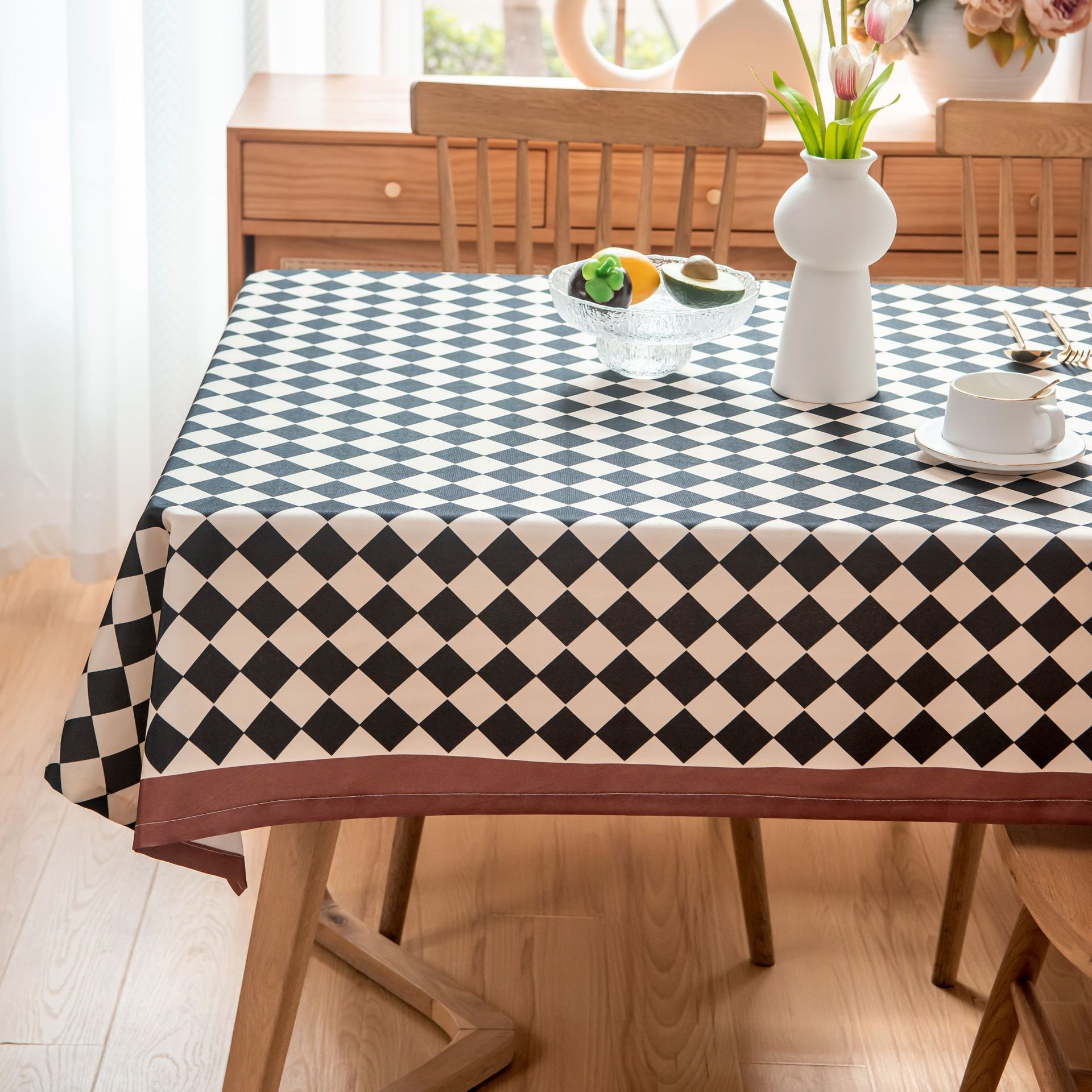 YL-36804 tablecloth waterproof and oil-proof washable rectangular mat Nordic home black geometric fabric net celebrity dining table