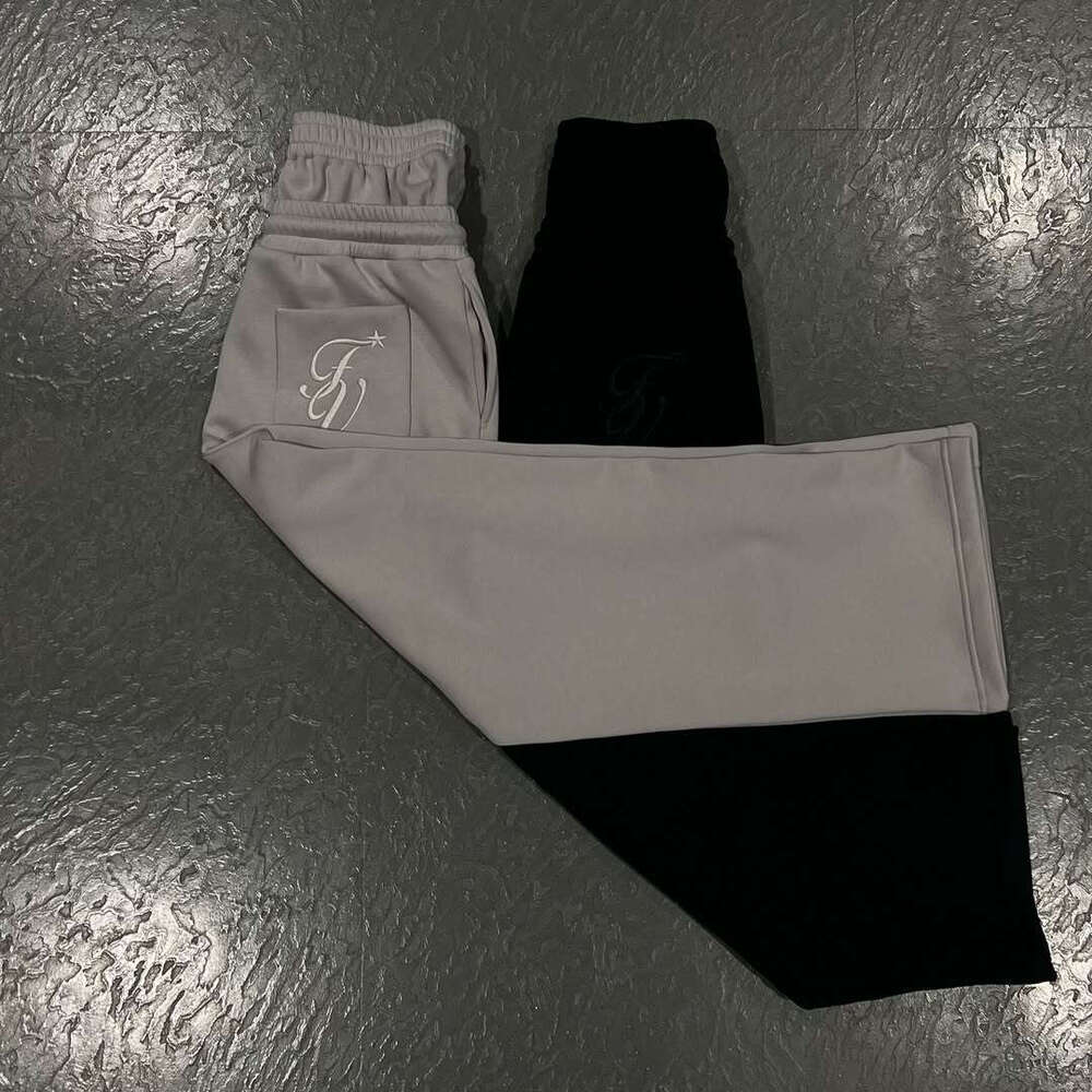 Double Waist Embroidered Sweatpants Unisex Trendy High Street Long Fake Two-Piece Loose Wide-Leg Pants