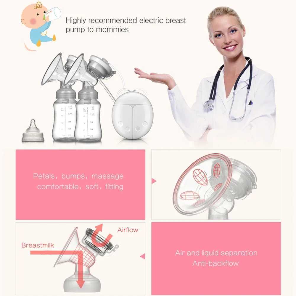 Double Electric Breast Pumps Set Powerful Nipple Suction USB Hands Free Electric Breast Pump with Baby Milk Bottle Cold Heat Pad X250724