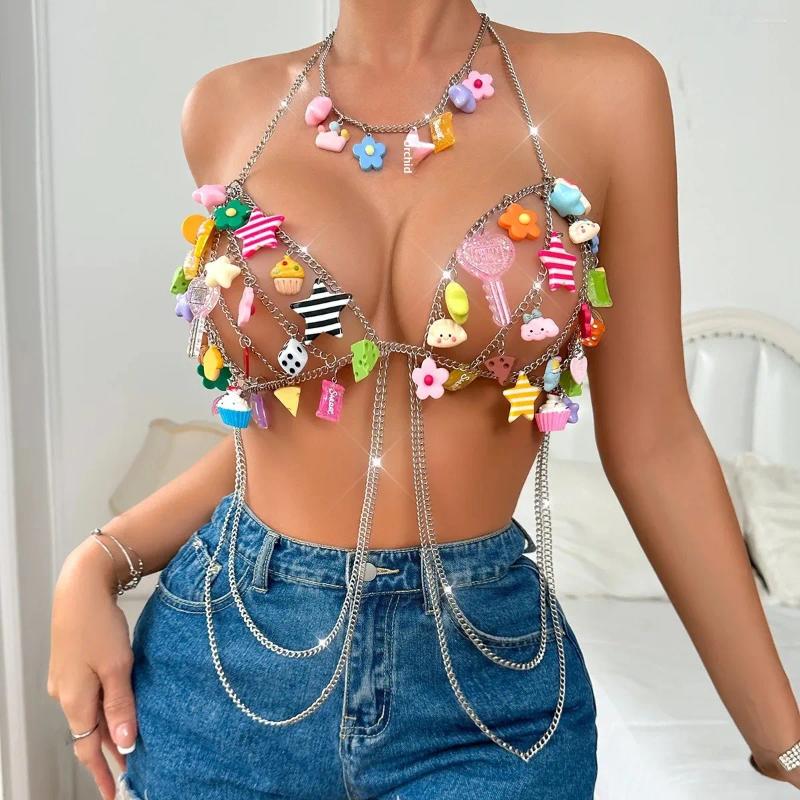 Stage Wear Elegant Multicolor Beading Style Body Chain Top Sweet Cool Girl Halter Neck Tank XY21933 From China Large Quantity