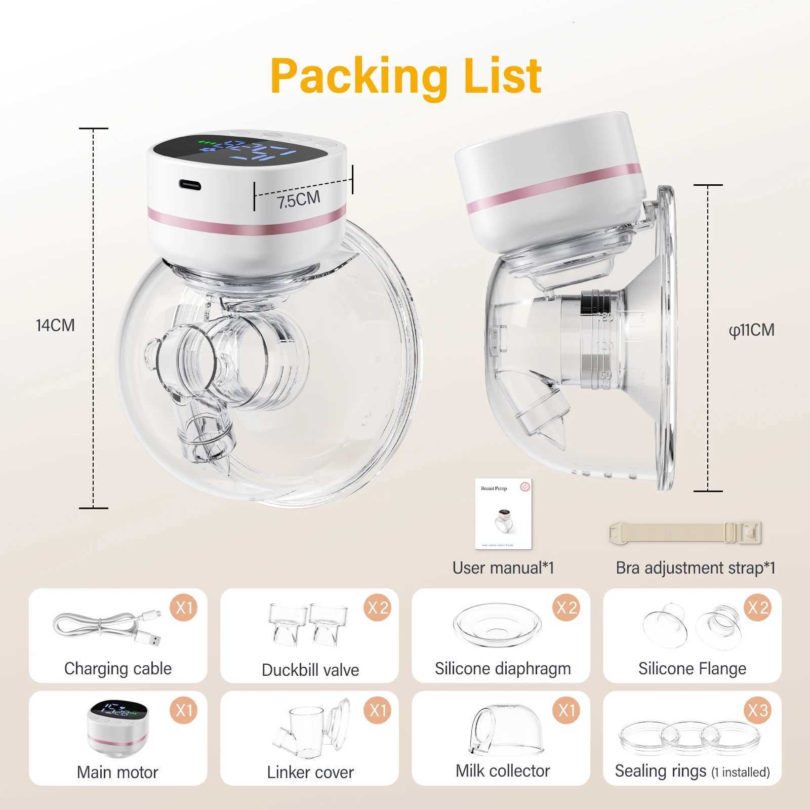 Hands-Free Wearable Breast Pump Portable Electric Breast Pump with Strong Suction Rechargeable Silent for Nursing Mothers X250724