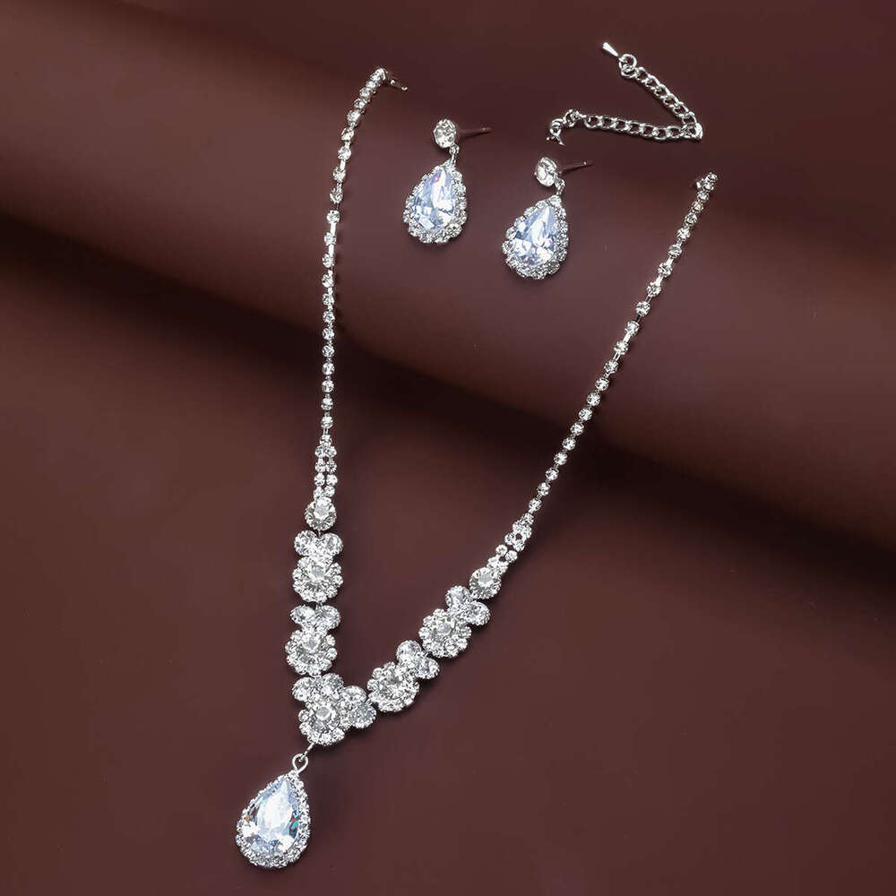 Korean Style Rhinestone Set Necklace Fashion Versatile Zircon Women's Water Drop Earrings Yiwu Jewelry Factory
