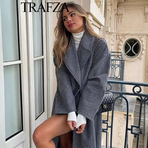 TRAFZA Autumn Winter New Women's Streetwear Warm Double-Sided High-End Light Luxury Trench Coat Jacket B5
