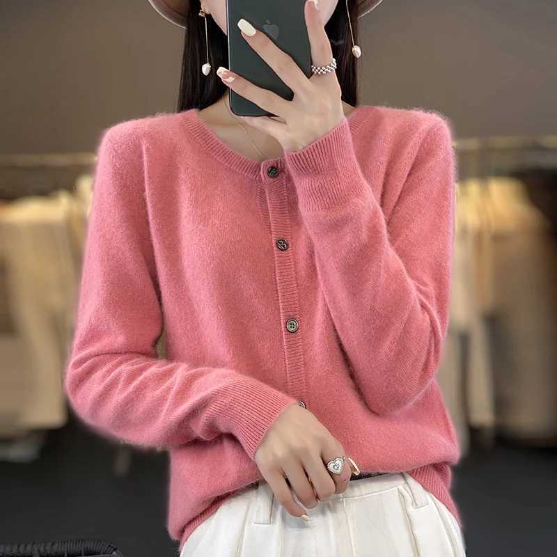 100% Mink Cashmere Womens Cardigan Womens O Neck Sweater Autumn/Winter New Thick Knit Cardigan Sweater Womens Jacket DBE021 X250724