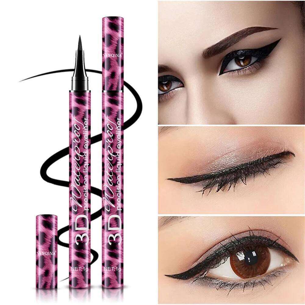 36-Hour Lasting Curling Eyeliner +4D Fiber Elongate Eyelashes Leopard Print Black Mascara Waterproof Eye Makeup Cosmetic